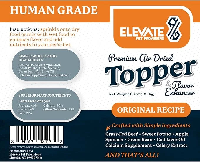 100% Human Grade - Dog Food Toppers for Picky Eaters - Air Dried, All Natural, USA Grass Fed Beef - Limited Ingredient, Gr...