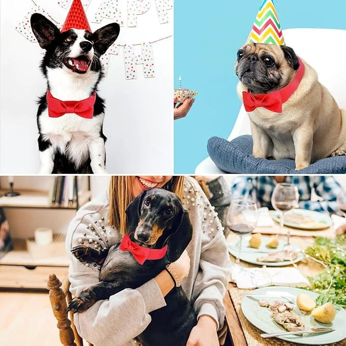 Segarty Dog Bow Ties for Small Medium Dogs, Adjustable Red Bowtie Collar, Durable Cat Neck Tie Tuxedo Comfortable Cotton G...