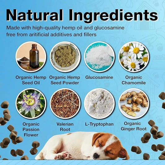 Hemp Dog Calming Chews - Anxiety Relief Treats, 60 Calming Treats for Dogs, Organic Calm Pup Dog Anxiety Relief, Calming C...