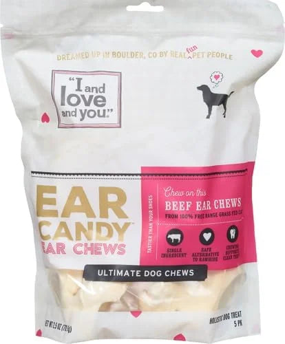 I and love and you Ear Candy Cow Ear Chews - Beef - Rawhide Alternative, Single Ingredient, Free Range Grass Fed Beef, 5ct...