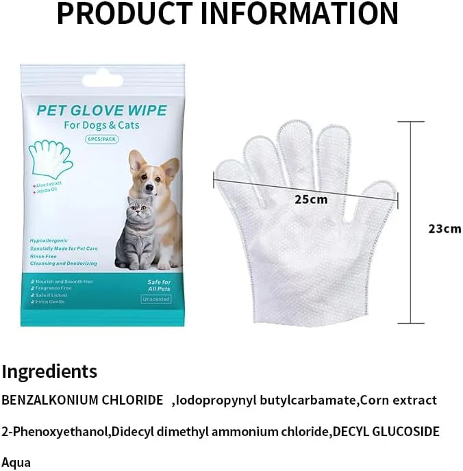 Pet Glove Wipe, Cleaning Glove for Dog and Cat, Fur Face, Ear, Eye, Paws Cleaning Wipes, Pet Wash Free Gloves, Cleaning Gr...