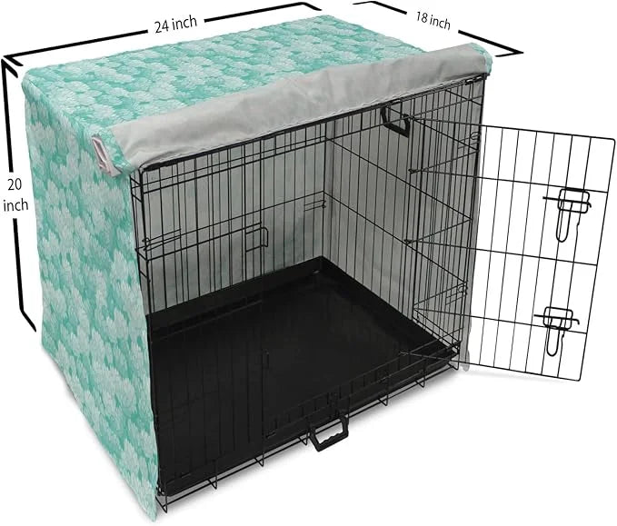 Lunarable Aquamarine Dog Crate Cover, Retro Design Continuous Pattern of Abstract Flowers, Easy to Use Pet Kennel Cover fo...