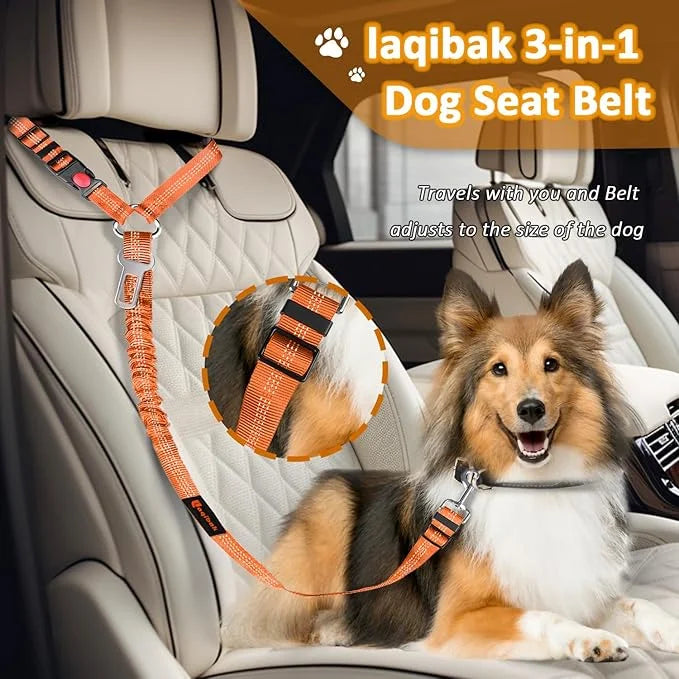 Removable Dog Seat Belts Harness for Car, 3 in 1 Pet Dog Car Seatbelt Leash, laqibak Restraint Secures to Headrest and Ref...