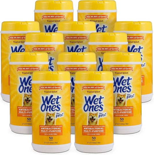 Wet Ones for Pets Multi-Purpose Dog Wipes with Aloe Vera, 50 Count - 12 Pack | Dog Wipes for All Dogs in Tropical Splash, ...