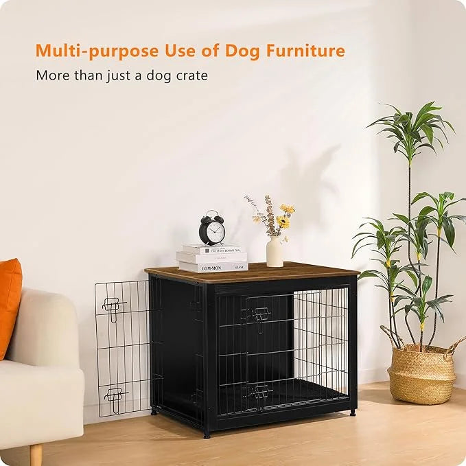 DWANTON Dog Crate Furniture with Cushion, Wooden Kennel Table with Double Doors, Indoor Dog House, Medium Size, 32.5" L, B...