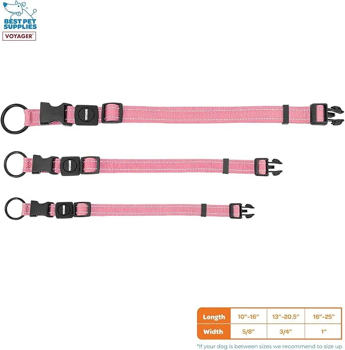 Best Pet Supplies Reflective Dog Collar with Adjustable Length, Heavy-Duty Buckle, and Strong Leash D-Ring, Training, Walk...