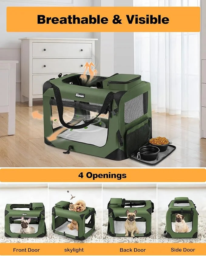 Extra Large Dog Crate with 2 Foldable Bowl, 32 Inch Collapsible Travel Dog Crate Kennel with Soft Blanket for Medium Dogs,...