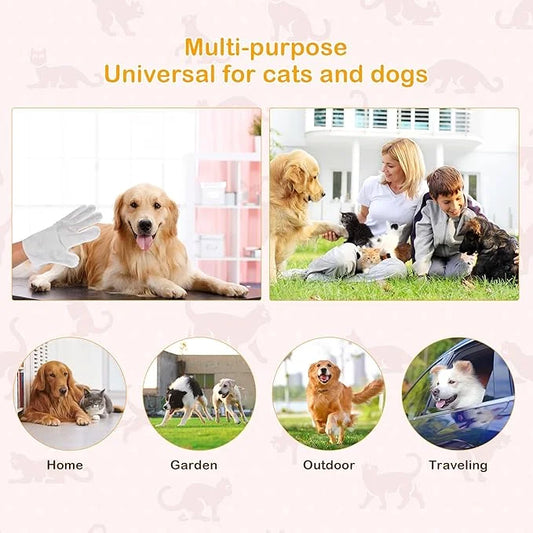 Pet Grooming Glove - Gentle Deshedding Brush Glove, Pet Bathing Wipes - Enhanced Five Finger Design - Daily Care and Trave...