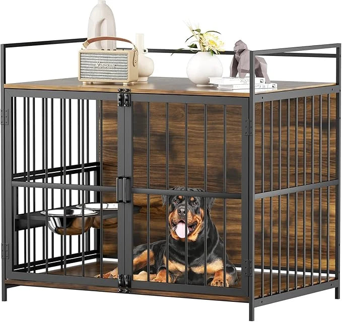 ROOMTEC Dog Crate Furniture-Style Cages for Large Dogs Indoor Heavy Duty Super Sturdy Dog Kennels with 2 Stainless Steel B...