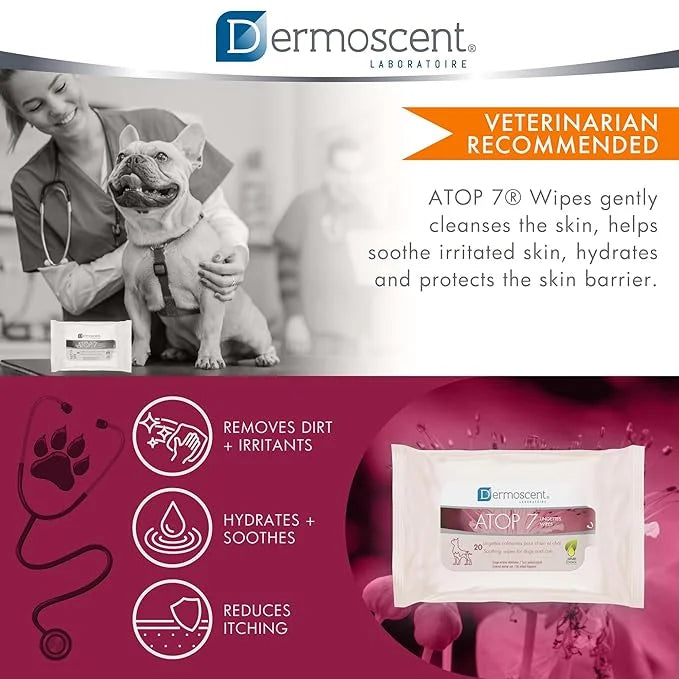 Dermoscent ATOP 7 Wipes for Dogs and Cats | Soothing Cleansing Care for Sensitive Skin | Travel-Friendly - Product Image