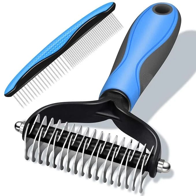 2 in 1 Pet Grooming Comb for Cats and Dogs – Stainless Steel Teeth and TPR Design for Detangling, Deshedding, and Demattin...