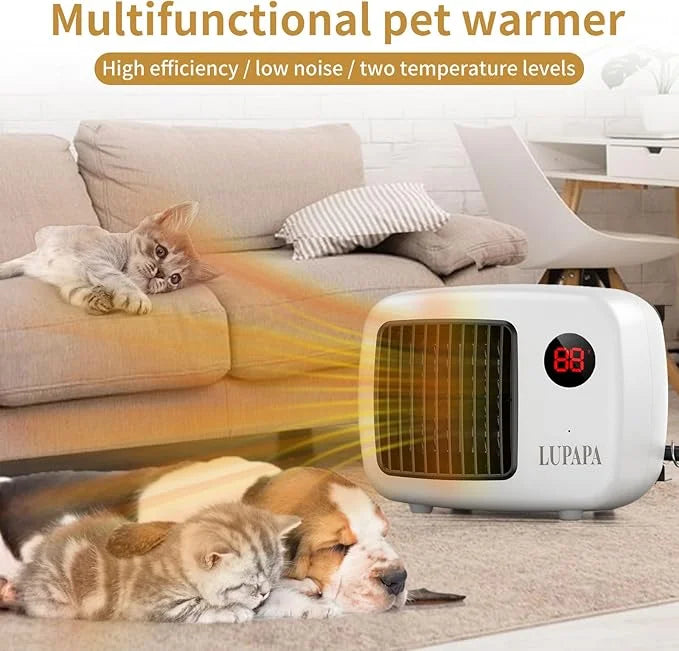 Thermostatic Dog House Heater with Anti-Bite Wires, Wall-Mounted Pet Heater with 2 Wind Speed Modes (300W/600W), Suitable ...