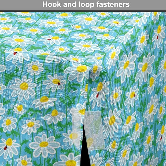 Lunarable Yellow and Blue Dog Crate Cover, Meadow Art Pattern with Ladybirds and Chamomile Daisy Blossoms, Easy to Use Pet...