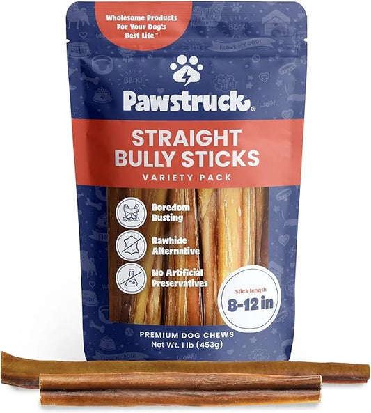 Pawstruck Natural 8-12" Bully Sticks for Dogs - Best Long Lasting, Rawhide Free, Low Odor & Grain Free Dental Chew Treat -...