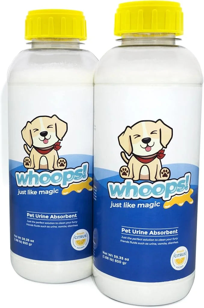 Whoops! Pet Accident Cleanup Powder - Non-Toxic, Citrus Fragrance, Absorbs & Deodorizes Urine, Vomit, Diarrhea - 2 Pack (2...