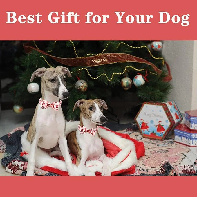 Unique style paws Christmas Dog Collar with Bow Tie Red White Grid Cotton Collar Adjustable Puppy Plaid Collar for Small M...