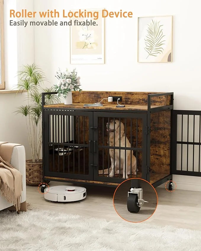 Piskyet 48" Large Dog Crate Furniture, Indoor Dog Kennel Furniture with 4 in 1 Charge Station, Heavy Duty Dog Crate Table ...
