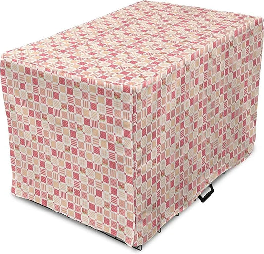 Lunarable Dusty Rose Dog Crate Cover, Patchwork Inspired with Different Patterned Squares Shabby Form Style, Easy to Use P...