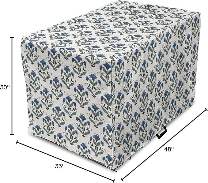 Ambesonne Floral Dog Crate Cover, Rhythmic Leaves Flowers Blossoms Nostalgic Style, Easy to Use Pet Kennel Cover for Mediu...