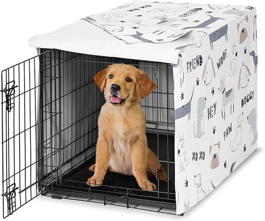 Sweet Jojo Designs 36in. Medium Dog Crate Cover (Cartoon Puppy Print) Pet Cage, Kennel Covers (Neutral, Modern, Bulldog, W...