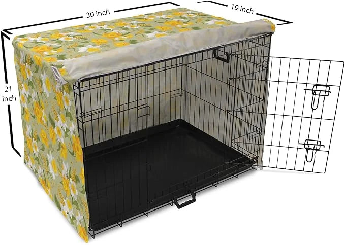 Lunarable Daffodil Dog Crate Cover, Vintage Inspirations Floral Arrangement Pattern Romantic Bouquet Nature, Easy to Use P...