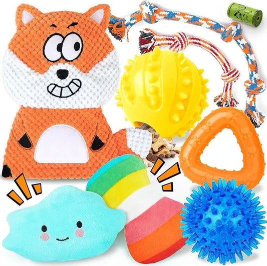 Zeaxuie 9 Pack Puppy Toys for Teething, Puppy Chew Toys with Cute Squeaky Dog Toys, Treat Ball and Rope Dog Chew Toys for ...