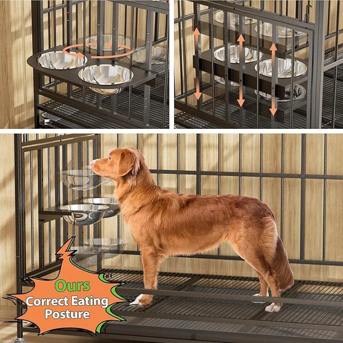 LOVMOR 37" Heavy Duty Dog Crate with Wheels/Unique Air Lift Rod / 360° & Adjustable 2 Bowls, Extra Small Dog Crate - Produ...