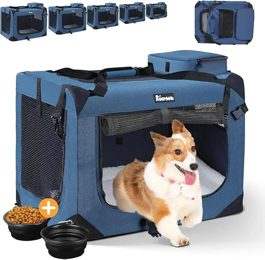 Extra Large Dog Crate with 2 Foldable Bowl, 32 Inch Collapsible Travel Dog Crate Kennel with Soft Blanket for Medium Dogs,...