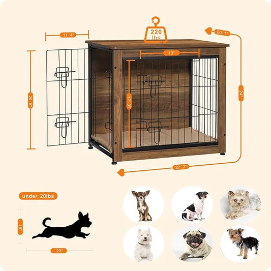 DWANTON Dog Crate Furniture with Cushion, Wooden Kennel Table with Double Doors, Indoor Dog House, Small/Medium/Large Size...