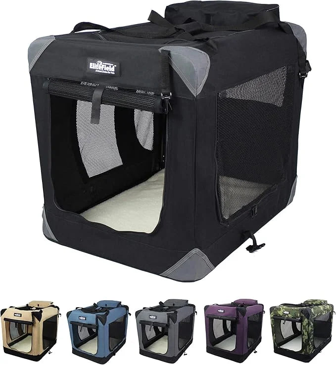 EliteField 3-Door Folding Soft Dog Crate with Carrying Bag and Fleece Bed (2 Year Warranty), Indoor & Outdoor Pet Home (20...