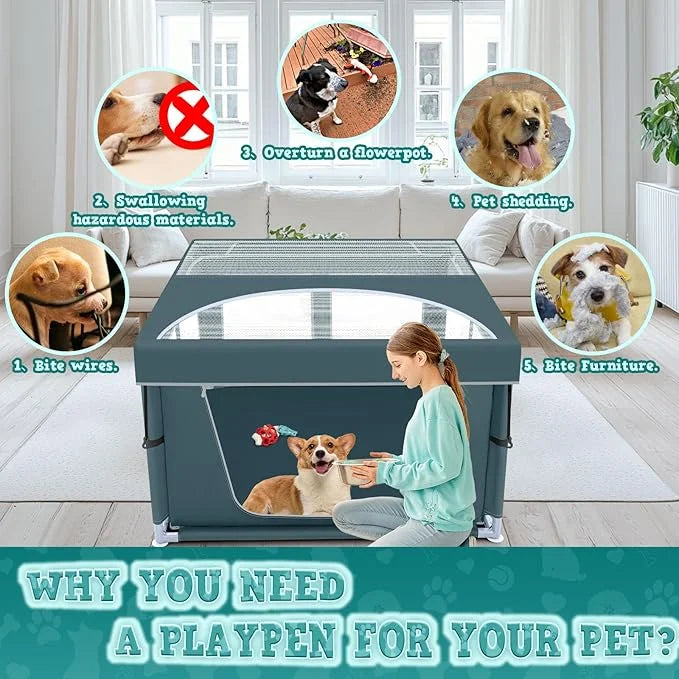 42x42x26 Inch Puppy Playpen with Cover, Dog Playpen for Puppies or Small Dogs, Pet Playpen for Indoor & Outdoor, Sturdy Do...