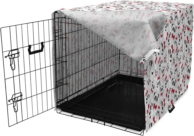 Lunarable Panda Dog Crate Cover, Funny Pattern of Asian Bear Animal in Romantic Bow Tie Cartoon Design, Easy to Use Pet Ke...