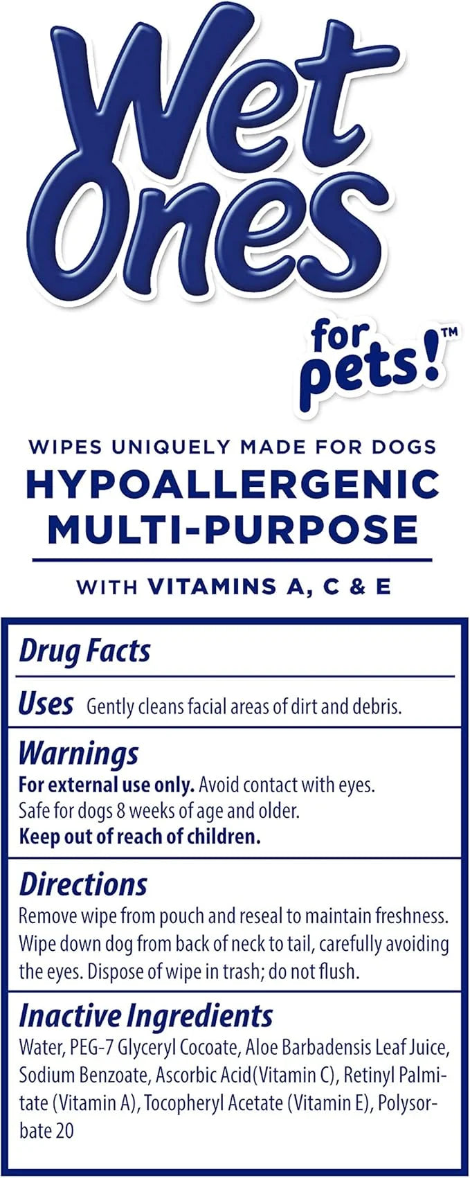 Wet Ones for Pets Hypoallergenic Multi-Purpose Dog Wipes with Vitamins A, C & E, 50 Count - 12 Pack | Fragrance-Free Hypoa...