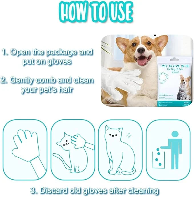 Dog and Cat Cleaning Gloves, Cleaning and Deodorizing Grooming Gloves, Dog and Cat Fur Face, Ears, Eyes, Paws Cleaner, Pet...