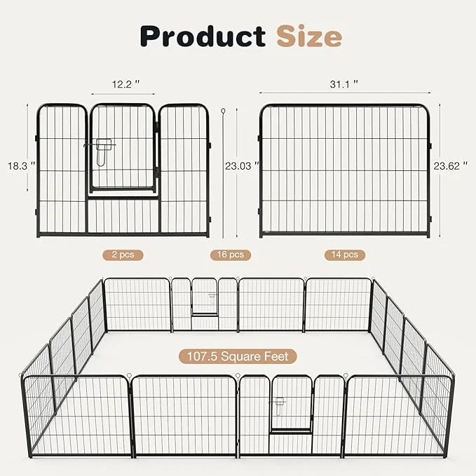 Heavy-Duty Iron Dog Playpen – 16 Panels 24” Durable, Rust-Resistant Pet Fence for Indoor & Outdoor Use, Secure & Spacious ...