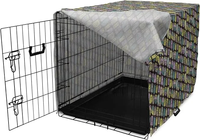 Ambesonne Fashion Dog Crate Cover, Diagonal Vintage Knitted Clothing Outfits Autumn Spring Winter Seasons, Easy to Use Pet...