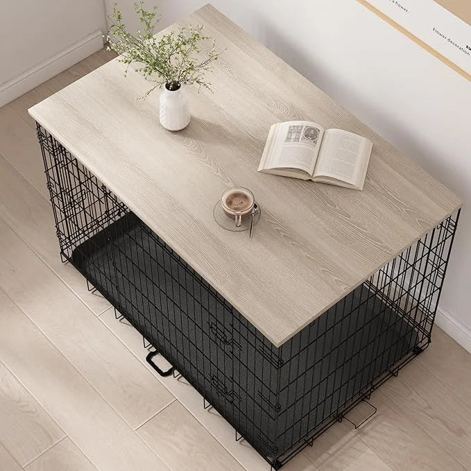 Piskyet Dog Crate Topper Wood Countertop for 48 42 36 30 24 inch Dog Cage, Dog Crate Cover,Dog Kennel Topper(Crate Not Inc...