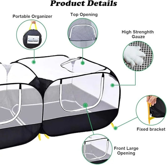 Small Animal Pet Playpen with Feeder Bowl and Storage Bag,Portable & Breathable Chicken Coop for Puppy Kitten Rabbits Indo...