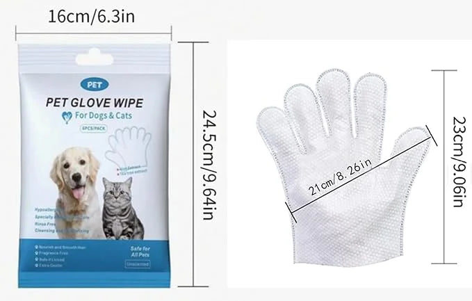 Pet Cleaning & Deodorizing Glove Wipes-Extra Thick-6pcs/PACK, Bathing Spa for Dogs & Cats, Hypoallergenic, Nourish & Smoot...