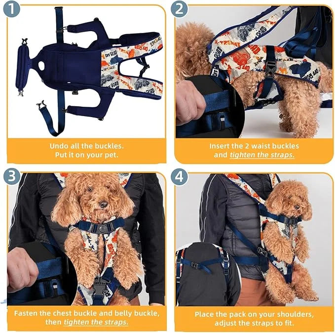 Dog Front Carrier Backpack, Dog Backpack Carrier Soft Pad, Pet Legs Out, Easy-Fit Dog Front Carrier for Small Medium Puppy...