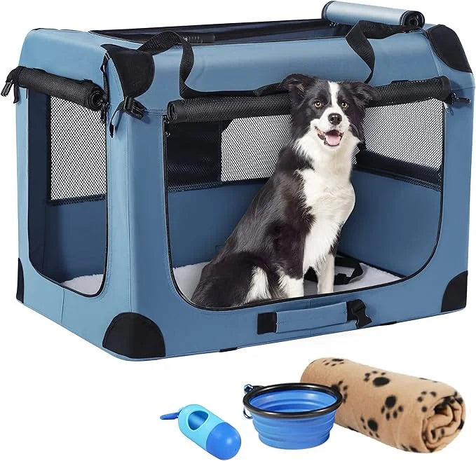 Petprsco Portable Dog Crate - 32"x23"x23" Collapsible Dog Travel Crate for Medium/Large Dogs with Soft Blanket, Foldable B...