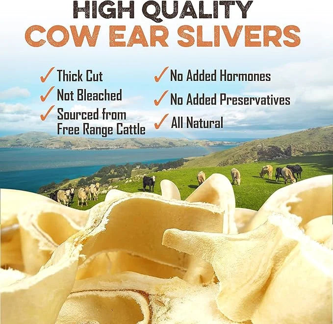 BRUTUS & BARNABY Cow Ears for Dogs; Ear Slivers are Great for Puppy Teething, Single Ingredient Beef Ear Slivers for Small...