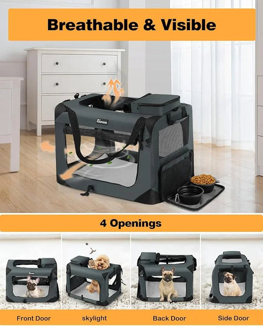 Extra Large Dog Crate with 2 Foldable Bowl, 40 Inch Collapsible Travel Dog Crate Kennel with Soft Blanket for Medium Dogs,...