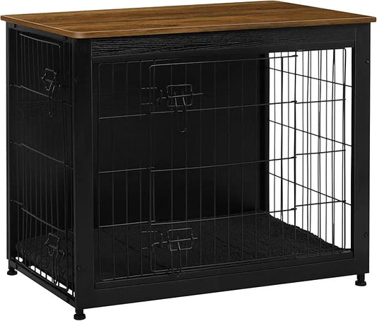 DWANTON Dog Crate Furniture with Cushion, Wooden Kennel Table with Double Doors, Indoor Dog House, Medium Size, 32.5" L, B...