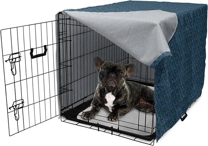 Lunarable Damask Blue Dog Crate Cover, Repetition with Rococo Inspired Royal Style Ornamental Pattern, Easy to Use Pet Ken...
