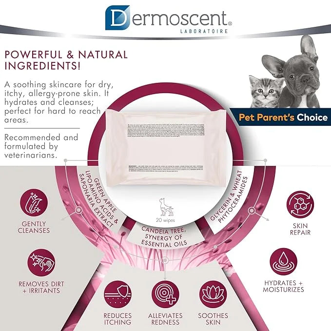 Dermoscent ATOP 7 Wipes for Dogs and Cats | Soothing Cleansing Care for Sensitive Skin | Travel-Friendly - Product Image