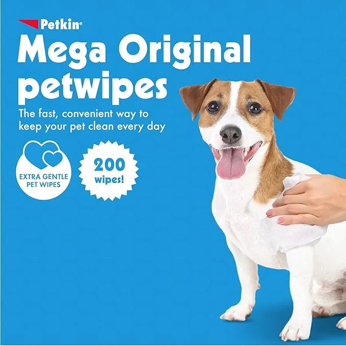 Petkin Mega PetWipes, 200 Wipes - Pet Wipes for Dogs and Cats - For Face, Paws, Ears, Body and Eye Area - Super Convenient...