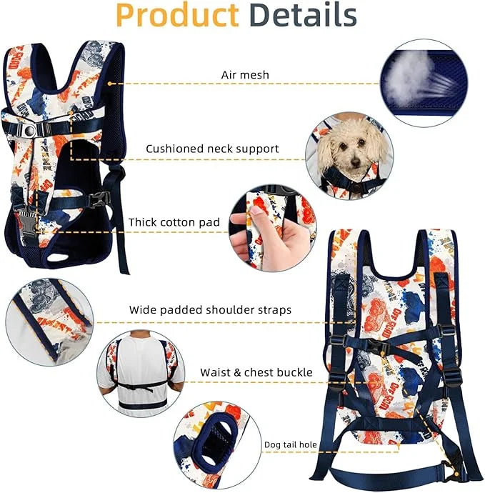 Dog Front Carrier Backpack, Dog Backpack Carrier Soft Pad, Pet Legs Out, Easy-Fit Dog Front Carrier for Small Medium Puppy...