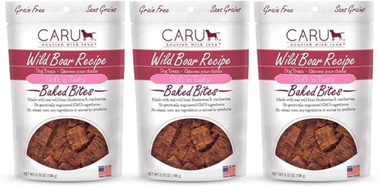 Caru - Soft n’ Tasty Baked Bites - Wild Boar Bites Dog Treats - Flavorful Training Treats - 3.75 oz Bags - Pack of 3 - Pro...