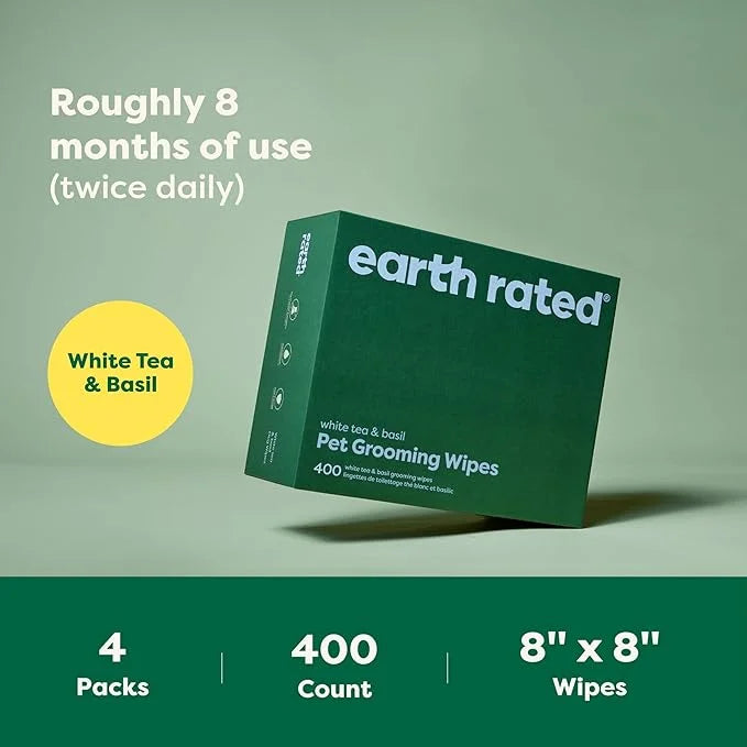 Earth Rated Pet Grooming Wipes for Dogs and Cats, Hypoallergenic, 3-in-1 Cleaning, Deodorizing and Hydrating, for Paws, Bo...